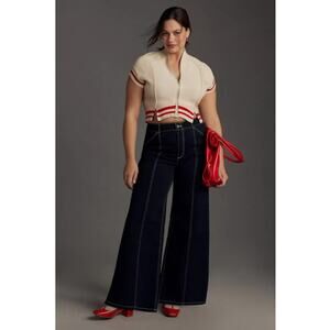 Maeve Jeans Women 30 The Delaney Clean Seamed Wide Leg Blue Contrast Stitch Boho